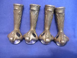 Antique Cast Iron Claw Foot Glass Ball Table 4” Leg Hardware Set of 4 Vintage - Picture 1 of 17