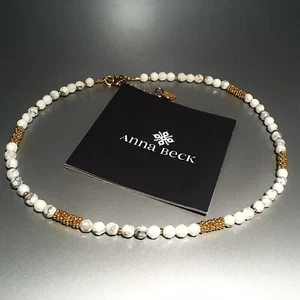 NWT ANNA BECK 18k GOLD PLATED STERLING SILVER BEADED HOWLITE NECKLACE 16”+2”L - Picture 1 of 7