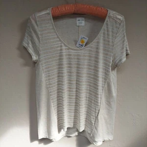 AMS Pure Collection Ava Women Short Sleeve Striped T-Shirt Size 6 Taupe New $165 - Picture 1 of 10