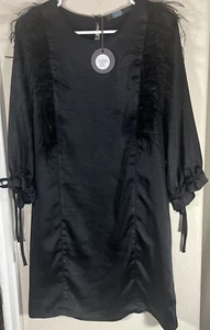 NEW Anthropologie Eva Franco Black Cocktail Dress Sz XS feather fringe Faulkner - Picture 1 of 9