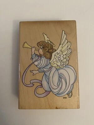 Stampendous Precious Moments UP008 Trumpet Angel Wood Mounted Rubber Stamp RS5 - Image 1 of 4
