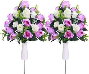 Artificial Cemetery Daisy Flowers Memorial Silk Daisy with Vase for Grave Headst - Picture 1 of 8
