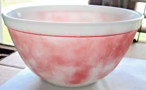 VINTAGE PYREX 402 A9 BLANCO/ROJO NIEBLA 7 1/4" X 3 3/4" CUENCO, USADO - Imagen 1 de 4