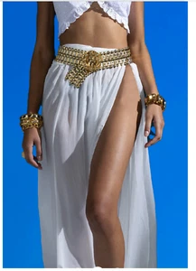 $495 NEW Caroline Constas HERA Maxi Long SKIRT Swim Cover up WHITE CHIFFON XS  M - Picture 1 of 7