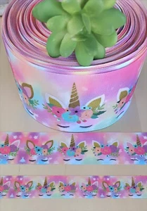7/8, 1.5 & 3" (1 YD) Unicorn Grosgrain Ribbon Flowers Hair Bow Tutu Ribbon - Picture 1 of 1