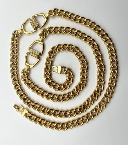Collana maglia catena spessa placcata oro Christian Dior vintage con stazioni