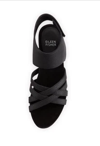 SIZE 11 NEW Eileen Fisher Vast Cork Leather Wedge Ankle Sandals - Picture 1 of 6