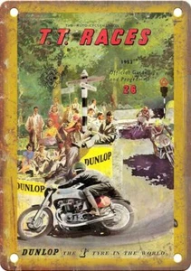 Poster moto vintage Dunlop riproduzione cartello metallo F72 - Foto 1 di 2