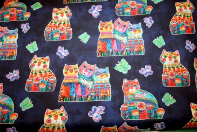 BENARTEX 浅蓝色太阳快乐猫 - 100% 棉织物 — 第 1/4 张图片