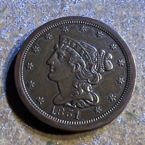 1851 Braided Hair Half Cent in about almost Uncirculated condition! T-341 Cover