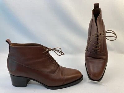 Bruno Magli Италии винтажный коричневый кожаный коренастый каблук шнурует вверх ботинки 36,5 Tomaia Pelle - Изображение 1 из 4