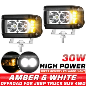 Pair Cube Pods Side Shooter LED Work Light Strobe Drivig Lamp White & Amber 4'' - Picture 1 of 11