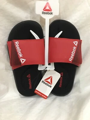 Reebok Boys Slides Black & Red Adjustable Strap Memory Foam Slides Sandals U pic - Image 1 of 4