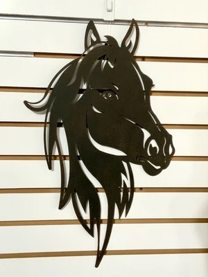 Vintage Large Black Brown Metal Carved HORSE Head Wall Art Wall Decor Hanging - Image 1 of 2