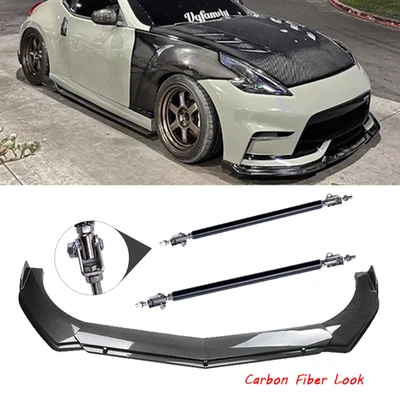 Carbon Fiber Front Bumper Lip Spoiler Splitter Strut Rod For Nissan 370Z - Image 1 of 4