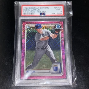 2020 Bowman Chrome Mega Box rifrattore rosa #BCP25 Bobby Witt Jr. #/199 PSA 9 - Foto 1 di 2