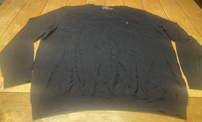 Polo Ralph Lauren 100% lã merino gola V suéter masculino 3XLT preto lavável - Imagem 1 de 4