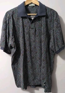 Izod Vintage Polo Shirt Cotton Paisley Blue Green Maroon Classic Men's Large - Picture 1 of 6