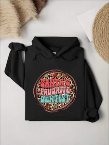 Leopard Wavy Staked Santa's Favorite Dentist Christmas Hoodie, Dental Student Xm - Picture 1 of 7