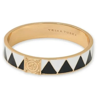 Brazalete Brazalete TRINA TURK Esmalte Dorado Negro Blanco Zig Zag Nuevo con Etiquetas Foto 1 de 4