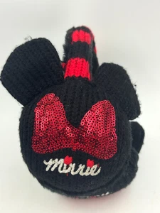 Disney Minnie Mouse Ear Muffs Sequins Girls Sz 4-16 Black Red Acrylic Knit - Picture 1 of 6