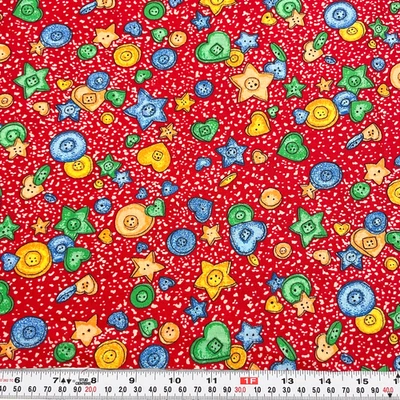 Botones corazón estrella vintage textil artes y película remanente de algodón rojo 19" x 44" Foto 1 de 2
