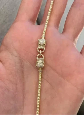 9Ct Round Cut Real Moissanite Jaguar Tennis Bracelet 14K Yellow Gold Plated - Image 1 of 4