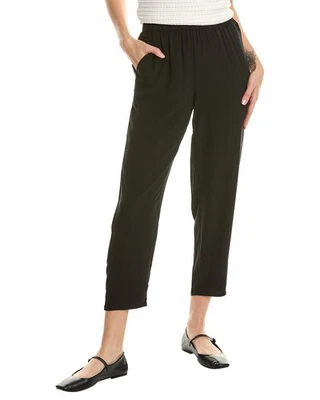 Eileen Fisher Petite High Waisted Silk Tap Ankle Pant Women's Black Pl - Image 1 of 3