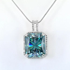 RARO 43,90 Ct Corte Radiante Azul Diamante Tratado Colgante Solitario Gran Brillo - Imagen 1 de 10