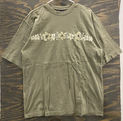 Camisa De Colección Y2K Gloria Desteñida Para Hombre Mediana Tiki Floral Surf Gráfico Verde Oliva Foto 1 de 4