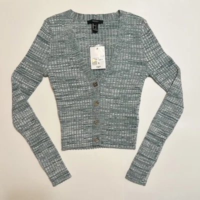 Cardigã suéter manga longa Forever 21 verde martelado – Novo com etiquetas – Tamanho pequeno - Imagem 1 de 3