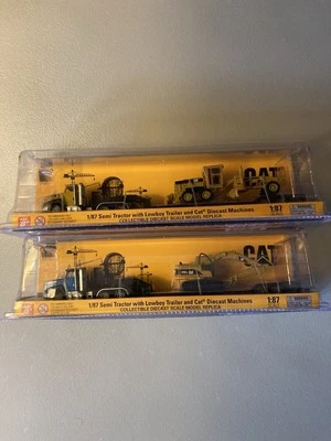 Lot of 2 1:87 CAT Diecast Masters Excavator Grader Semi Lowboy Hauler Models New - Image 1 of 4