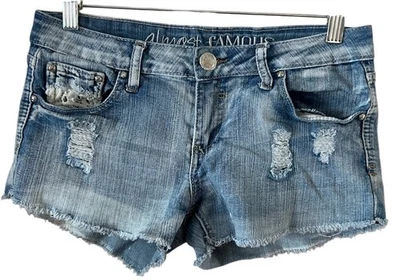 Pantalones cortos de mezclilla de tiro bajo casi famosos para jóvenes talla 5 desgastados rasgados 28x2 Foto 1 de 4