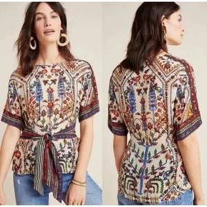 Anthropologie Vineet Bahl Meknes bestickte Bluse Damen XS Boho Blumenmuster - Bild 1 von 14