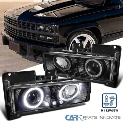 Fits 88-98 C/K Silverado Sierra Suburban Tahoe Halo Projector Headlights Black - Image 1 of 4