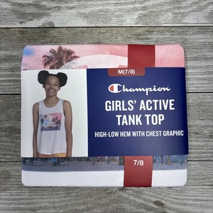 Champion Girl's Active Tank Top T-Shirt Size 7/8 High-Low Hem W/ Chest Graphic - Picture 1 of 2