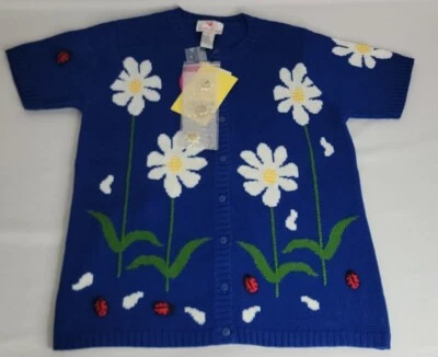 NWT QUACKER FACTORY Cardigan Womens M Medium Daisy Lady Bug Sweater Shirt NEW - Image 1 of 4