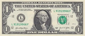 Serie 2021 Banconota Un Dollaro Federal Reserve Trinary Numero di Serie L 91919966 F - Foto 1 di 2