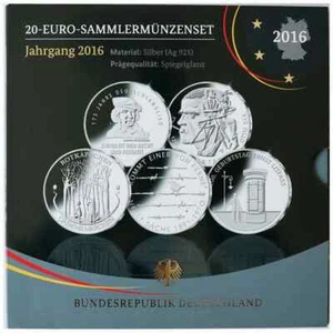 ALEMANIA CARTERA EUROSET 5 MONEDAS 20 EURO PLATA 2016 PP PROOF  - Picture 1 of 1