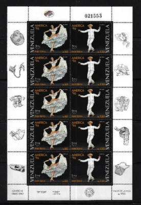 Венесуэла: 1996; Scott 1538, набор в листе 5 пара традиционный костюм MNH EB1345 - Изображение 1 из 2