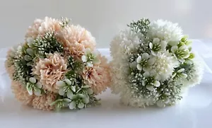 Chrysanthemum Bouquet Pre Made Peach White Flowers Artificial Wedding Faux Silk - Picture 1 of 10