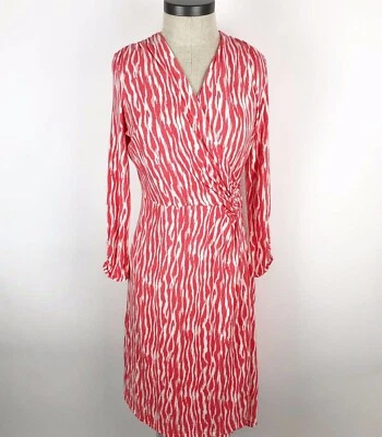 Vestido Pendleton Imitación Envolvente Talla Pequeña Naranja Rayas Jersey Suave Manga Larga Foto 1 de 4