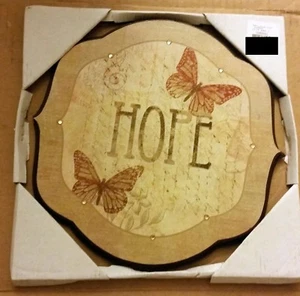 1 WOODEN WALL FRAME, BUTTERFLIES HOPE, appox 10" ROUND - Picture 1 of 9