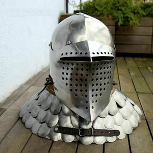 18GA Knight Custom Hardened Tempered Steel Medieval Bassinet With Neck Protect - Picture 1 of 6
