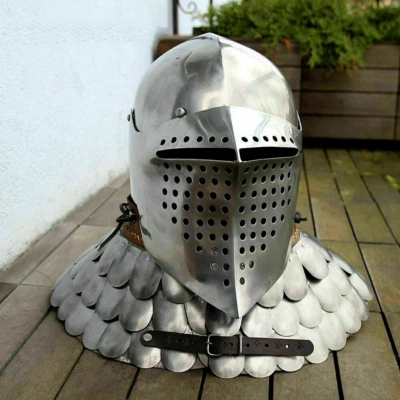 Cuna medieval de acero templado endurecido personalizado 18GA Knight con protección para el cuello Foto 1 de 4