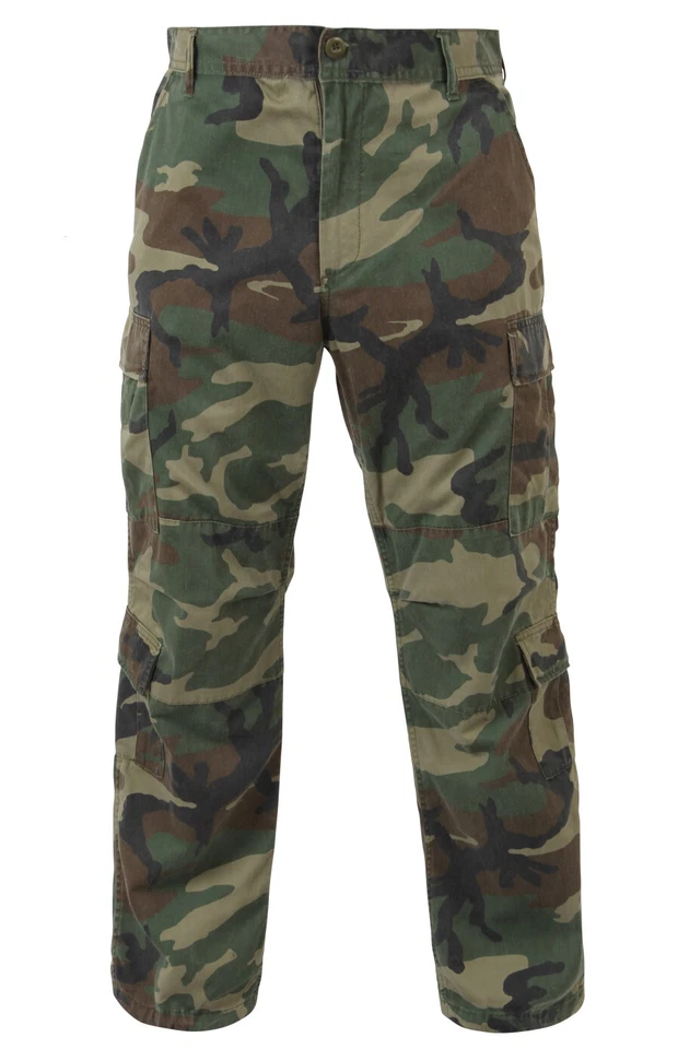 Men's Vintage Camo Paratrooper Fatigue Cargo Pants Woodland Camo Olive Drab 2586 - Image 1 of 1
