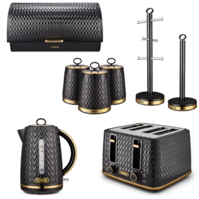 Tower Empire Black Set of 8 - Jug Kettle 4 Slice Toaster & Kitchen Storage Set - Image 1 of 4