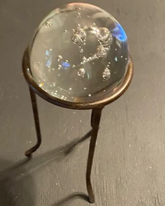 Paper Weight with Metal Stand Bubbled Glass 10 X 4 X 4 Inch - Picture 1 of 6
