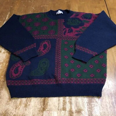 Suéter Acrílico Vintage Cabin Creek Azul Rojo Floral Paisley EE. UU. Talla Mediana Foto 1 de 4