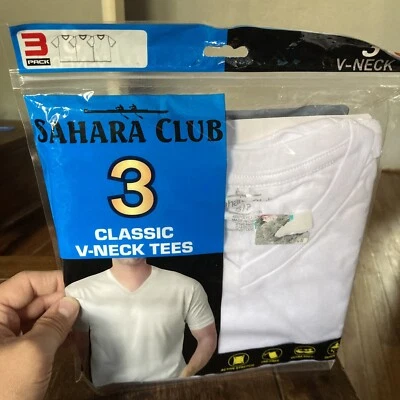 Paquete de 3 camisetas CLÁSICAS cuello en V nuevas talla (S) pequeñas 34-36 Sahara Club blancas Foto 1 de 4